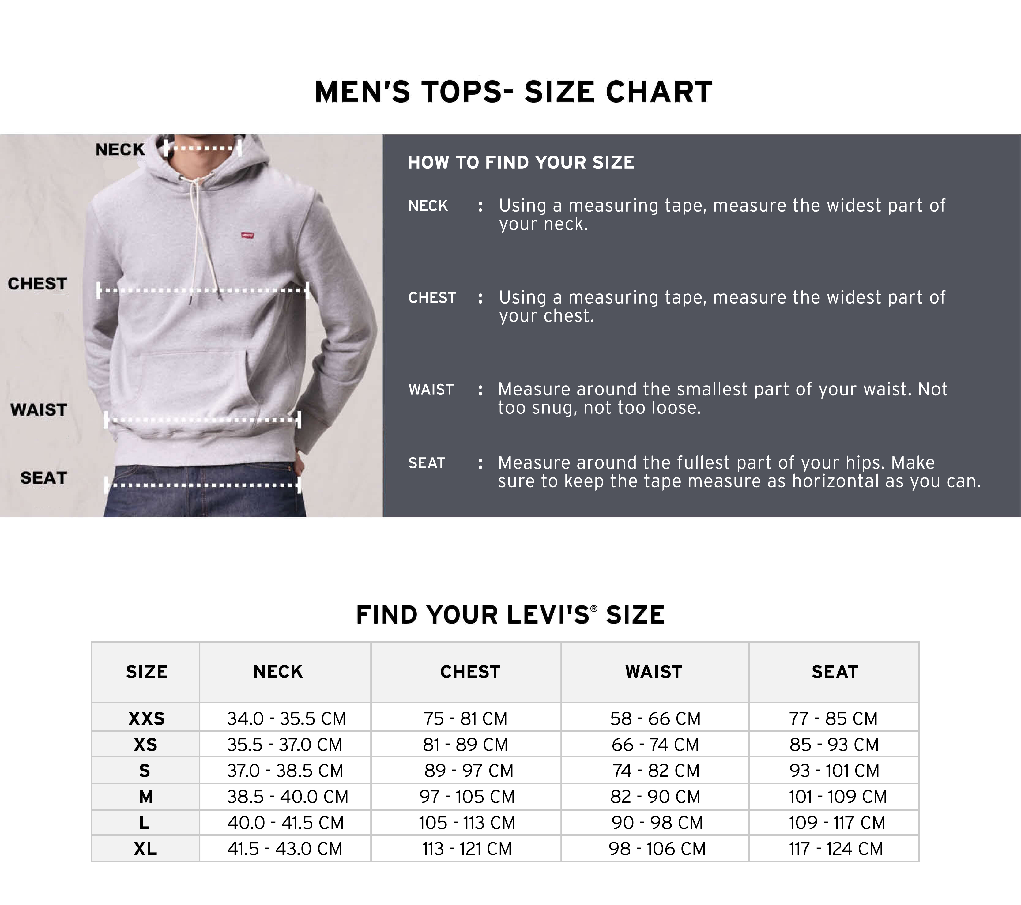 levi's size chart shirt