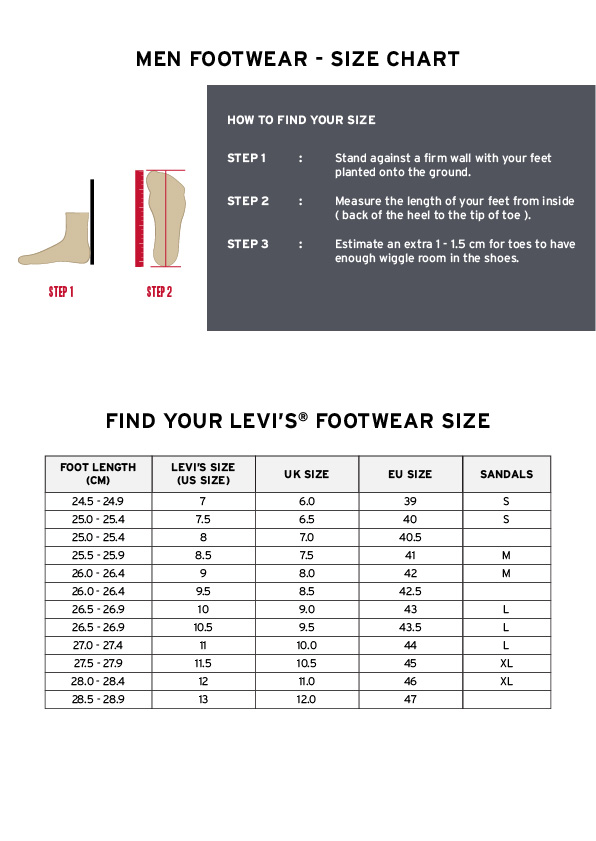 levis shoe size guide