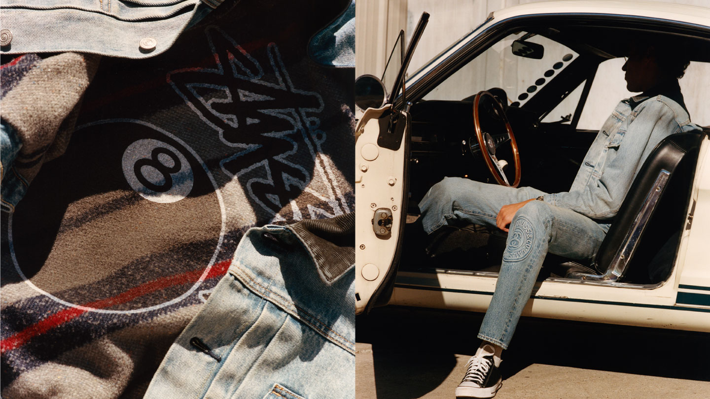 A man who styled in Stussy x Levi's denim jacket is sitting inside his car - Levi's Hong Kong