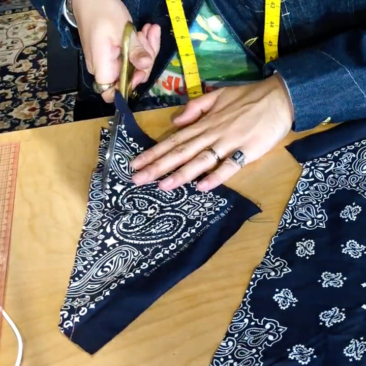Cut the bandana by using a scissor and making an additional 3 - 4 ribbon pieces - Levi's Hong Kong