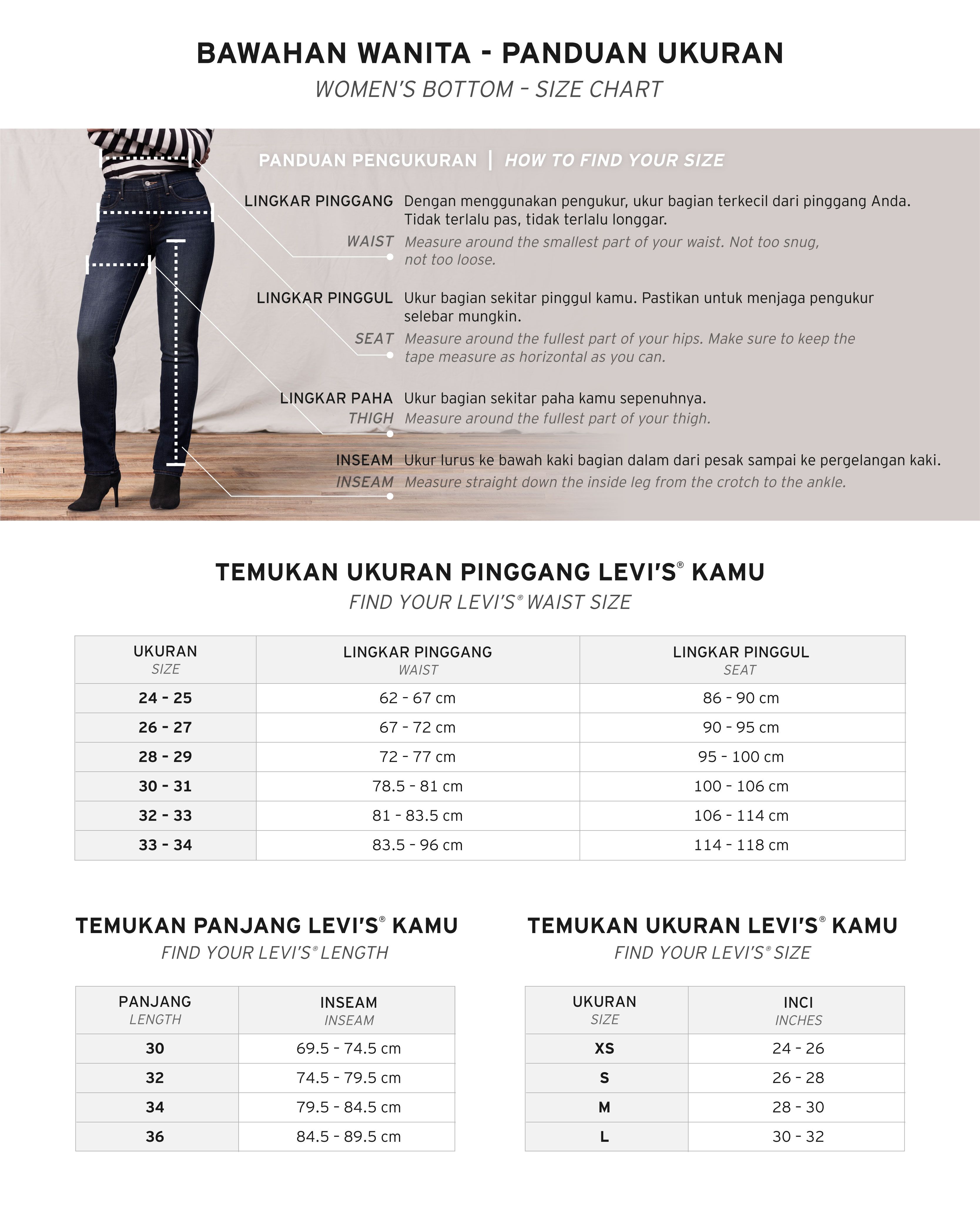 levi's 721 high rise skinny size chart